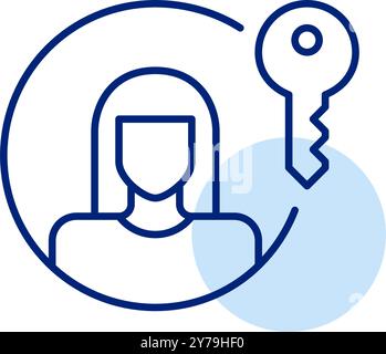 Female user profile picture with key. Secure login methods and safeguarding personal data. Secure account access. Pixel perfect, editable stroke vecto Stock Vector