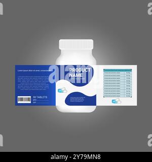 Beauty label, supplement bottle vector, white plastic Pills box Stock Vector