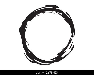 Black brushstroke circle isolated on white background. Concept of hand-drawn circle, abstract shape, minimalist style, ink art. Print, icon, design element. Stock Vector