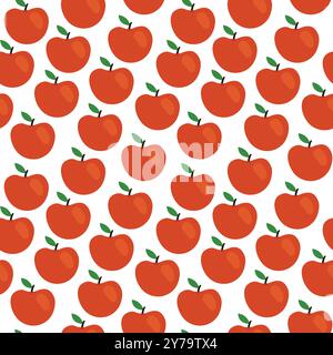 Seamless pattern illustration with red apples and leaves in a row. Stock Vector