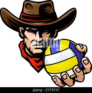 Cowboy Volleyball Ball Sports Team Mascot Stock Vector