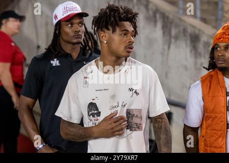 Houston, TX, USA. 28th Sep, 2024. Houston Texans wide receiver Tank Dell watches during a game between the Iowa State Cyclones and the Houston Cougars in Houston, TX. Trask Smith/CSM/Alamy Live News Stock Photo