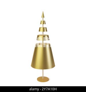 Metallic golden 3D Christmas tree. Realistic abstract background with 3d. Cone Shape with Minimalist Design for Modern Decoration, invitation with Stock Vector