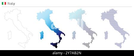 Italy - outline, gradient, dotted and lines geometrical country shape Stock Vector