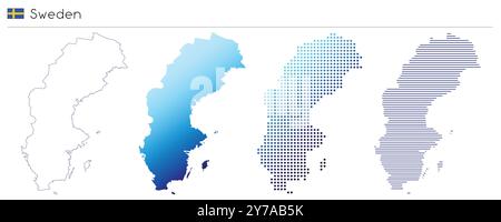 Sweden - outline, gradient, dotted and lines geometrical country shape Stock Vector