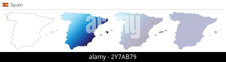 Spain - outline, gradient, dotted and lines geometrical country shape Stock Vector