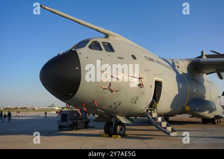 ISTANBUL, TURKIYE - MAY 01, 2023: Turkish Air Force Airbus A400M (080) display in Istanbul Ataturk Airport during Teknofest Istanbul Stock Photo