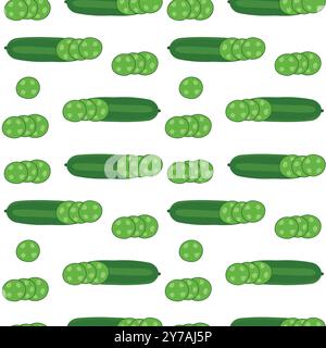Seamless cucumber pattern illustration in green color. Sliced cucumber texture. Stock Vector