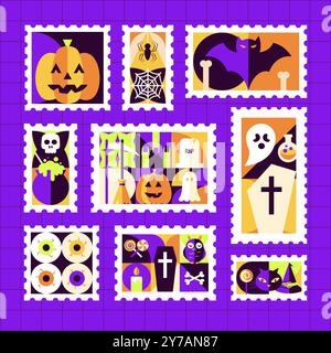 Halloween Postal Stamps Set Stock Vector