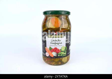 Polish specialties traditional salad  (sałatka tradycyjna) in glass jar – Wales, UK – 21 September 2024 Stock Photo