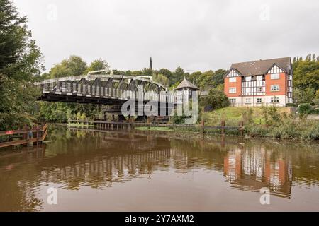 Northwich Quay Marina & an image of the swing bridge over the River Weaver. Stock Photo