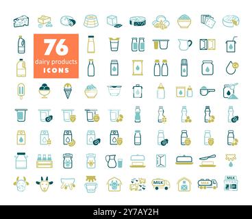 Milk, dairy products vector icon set. Graph symbol for cooking web site and apps design, logo, app, UI Stock Vector