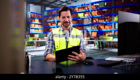Warehouse Worker And Manager Checking Inventory In Warehouse Stock Photo