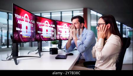 Ransomware Cyber Attack Using Malware. Security Breach Stock Photo