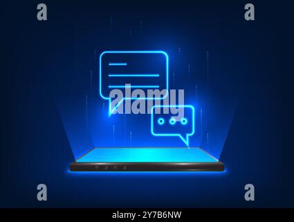 Smartphone technology, mobile phones projected chat messages, showing communication via the internet network that is sending message to recipients via Stock Vector