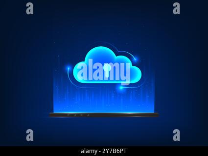 Smartphone technology, a mobile phone that projects a cloud image inside as a keyhole, represents a cyber security system that uses the Internet netwo Stock Vector