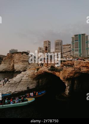 Rouche rocks in Beirut, Lebanon in the sea during daytime. Pigeon Rocks ...