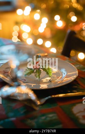 Cosy Warm Festive Dining Table with Cutlery on Christmas Morning ready for Dinner 02 Stock Photo