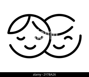 Simple couple heads logo. Cute cartoon faces together, line icon style. Minimal vector illustration. Stock Vector