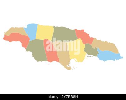 Map of Jamaica by region in different colors. Vector illustration. Stock Vector