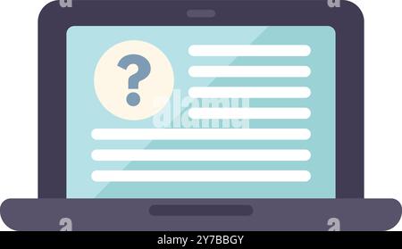 Laptop is showing a question mark on its screen, suggesting online assistance or a frequently asked questions section Stock Vector
