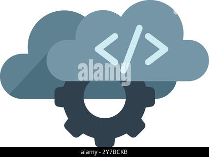 Simple flat vector illustration of a cloud with code brackets over a gear representing cloud computing development Stock Vector