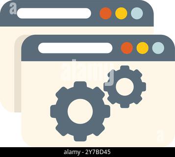 Website optimization concept represented by two browser windows with cogwheels inside, symbolizing the process of improving website performance Stock Vector