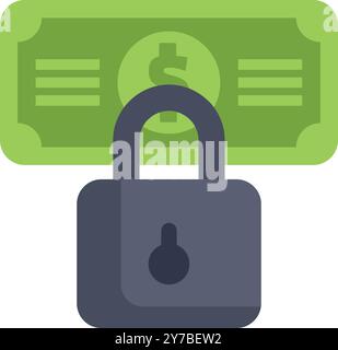 Padlock is protecting a dollar bill illustrating a secure investment concept Stock Vector