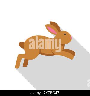 Brown rabbit jumping icon in flat style on a white background Stock Vector
