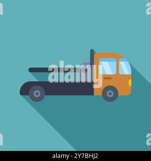 Orange tow truck with empty platform waiting to help broken or damaged cars Stock Vector