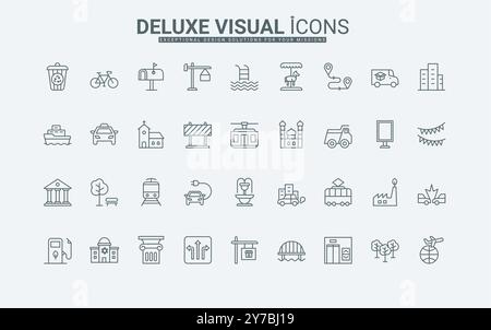 Urban development linear icons set. Gentrification, Redevelopment ...