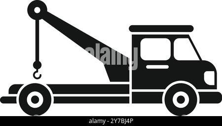 Black silhouette of a tow truck using its hydraulic arm crane to lift a broken car Stock Vector