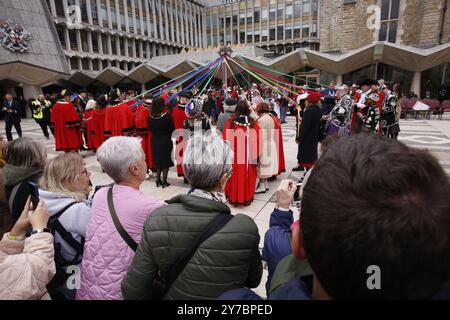 29 September 2024,Guildhall, London  Costermongers Harvest Festival  The Pearly Society holds its Harvest Festival in the Guildhall Yard in the City of London.  Photo Credit: Roland Ravenhill/Alamy Stock Photo