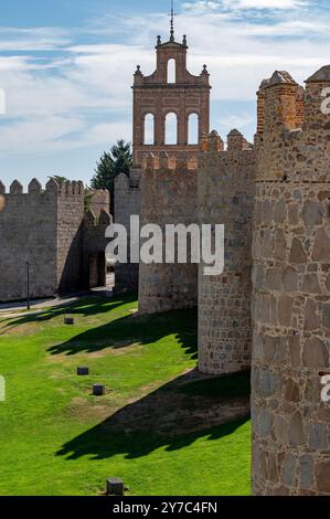 View of the battlements and towers of the Wall of Avila (Spain) Stock Photo