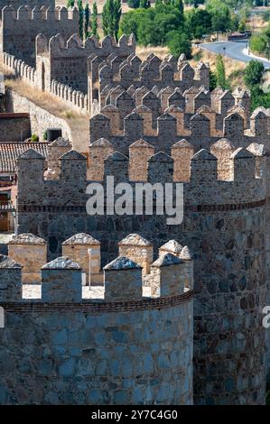 View of the battlements and towers of the Wall of Avila (Spain) Stock Photo