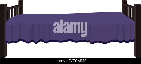 Wooden bed with minimal design and a purple bedsheet.Double bed vector illustration side angle isolated on white background.  interior furniture icon Stock Vector