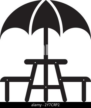 umbrella with picnic table icon vector illustration logo design Stock Vector