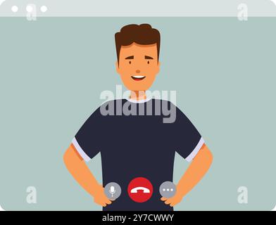 Young man in browser window having video call and declining incoming call Stock Vector