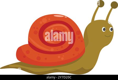 Happy snail is crawling along slowly, with a smile on its face Stock Vector