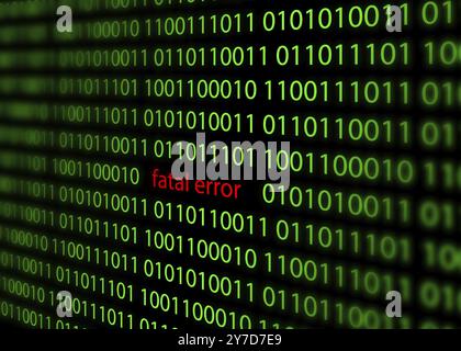 Fatal error red color inscription among digital code on a black background Stock Photo