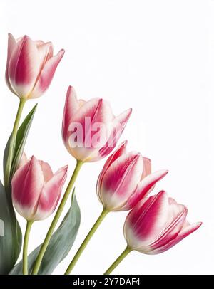 Pink tulips isolated flowers on white background Stock Photo