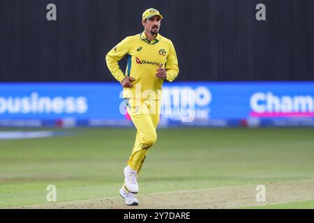 Mitchell Starc of Australia during the Fifth Metro Bank One Day International match England vs Australia at Seat Unique Stadium, Bristol, United Kingdom, 29th September 2024  (Photo by Gareth Evans/News Images) Stock Photo