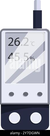 Portable digital thermometer displaying the current temperature and humidity level, perfect for monitoring indoor and outdoor environments Stock Vector