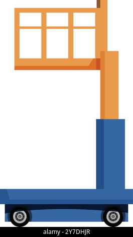 Blue scissor lift with lifting platform raised at an angle, isolated on a white background Stock Vector