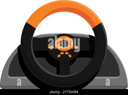 Modern racing simulator steering wheel with force feedback is lying on a table and waiting for a gamer to start playing video game Stock Vector