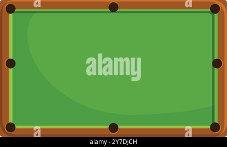 Green empty pool table for playing billiards with holes and wooden sides Stock Vector