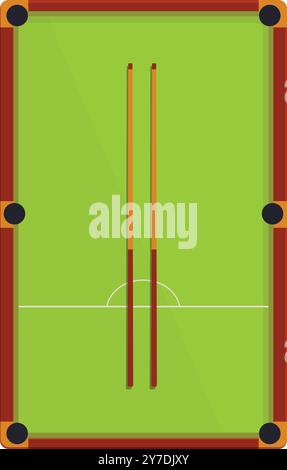 Two cues resting on a green pool table, awaiting the start of a game Stock Vector