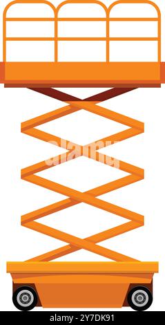 Orange mobile scissor lift standing on white background Stock Vector