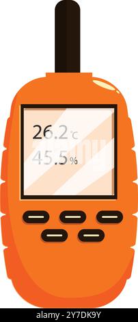 Orange digital thermohygrometer showing temperature and humidity level Stock Vector