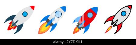 Rocket start up cartoon vector icon set. Stock Vector